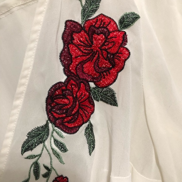 EXPRESS women’s sheer white blouse with embroidery print - Picture 6 of 7